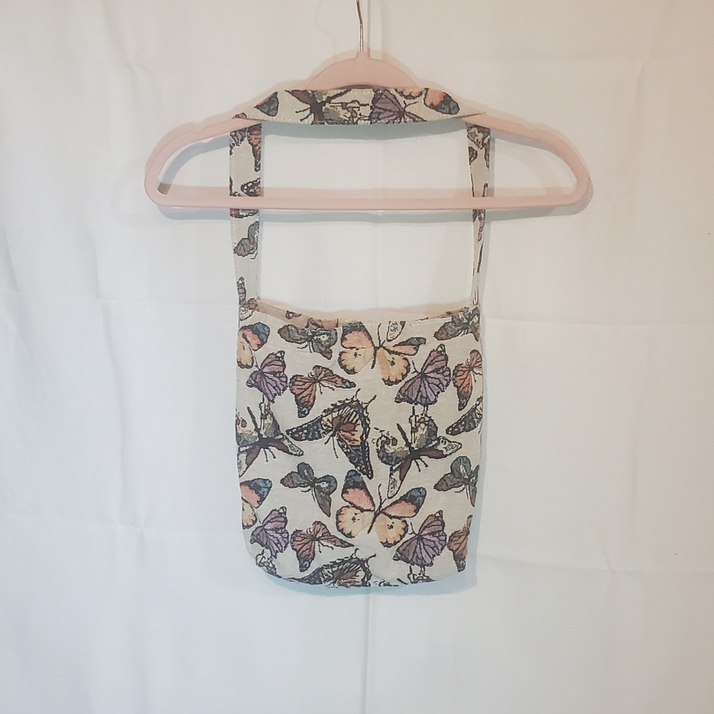 Cream Crossbody Bag with Vintage-Inspired Butterfly Motif